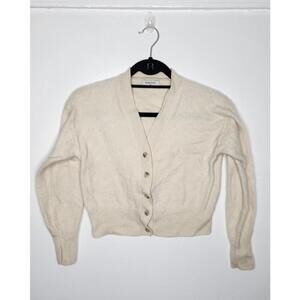 Babaton Sweater Womens XS White Wool Button Front Cropped Cardigan Pullover Knit